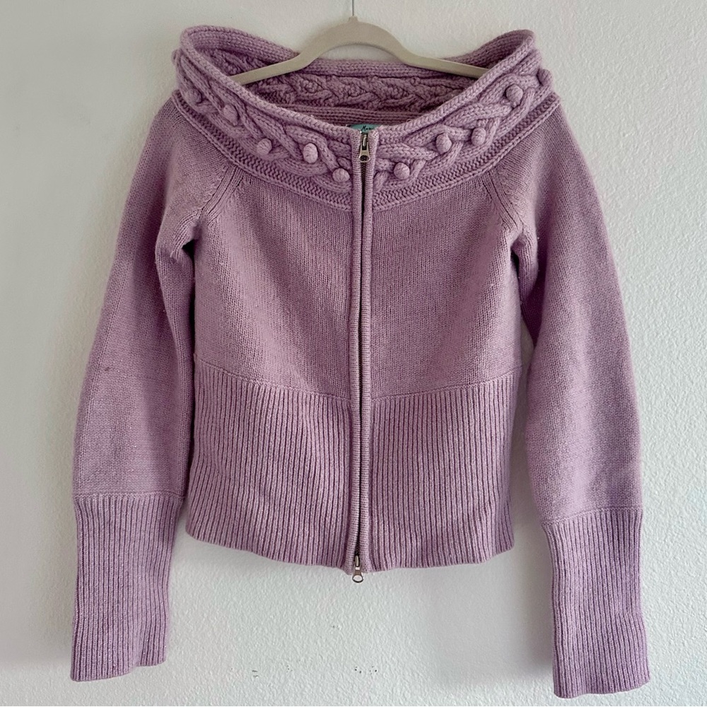 Marciano Off shoulder Lilac Wool/Angora Fur Double zip Sweater Size L